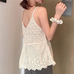 Summer Crochet Tank Top Women Sexy Hollow Out Crop Top Cotton Linen Shirt Female Boho Clothing Beach Cropped