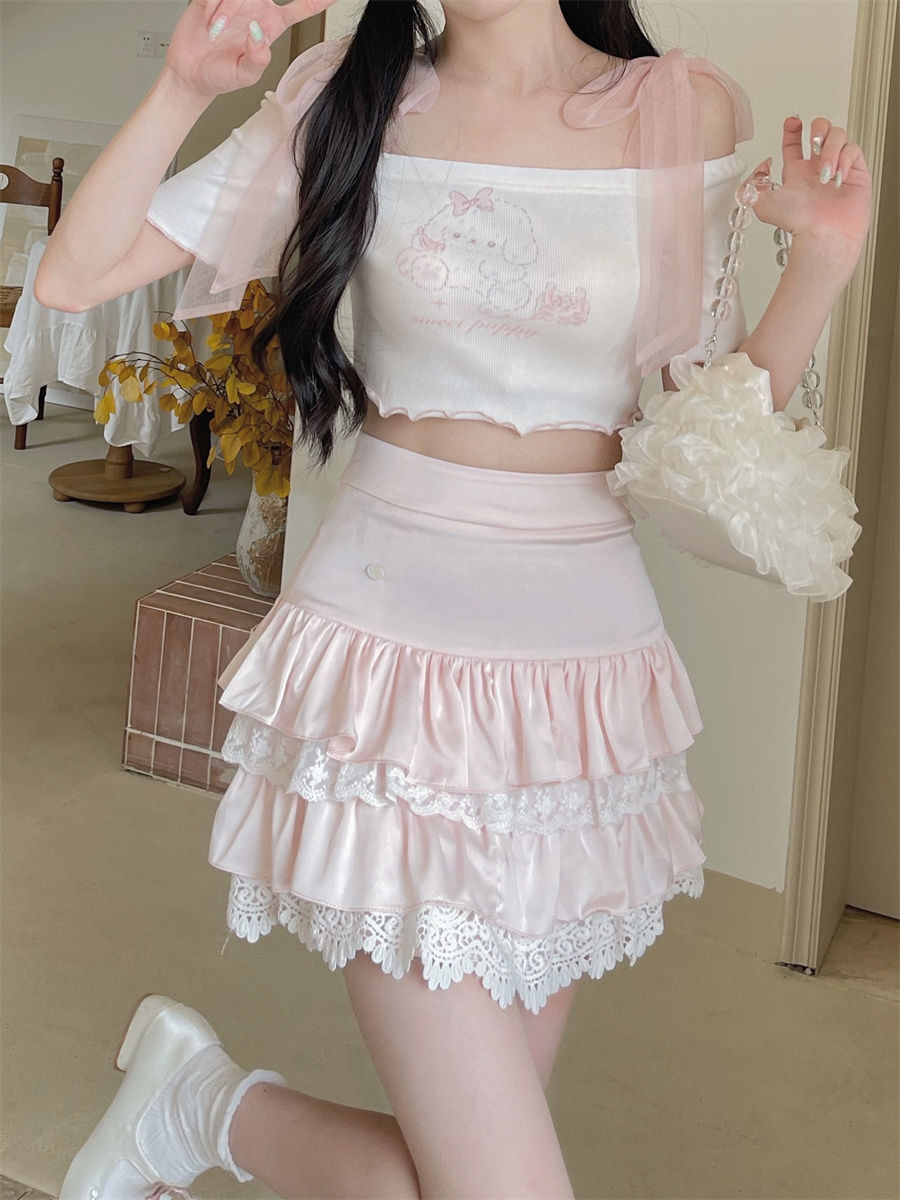 Pink Lace Kawaii Mini Skirt Women Summer Japanese Lolita Sweet Skirt Female Casual Korean Fashion Designer Cute Skirt 2022 New