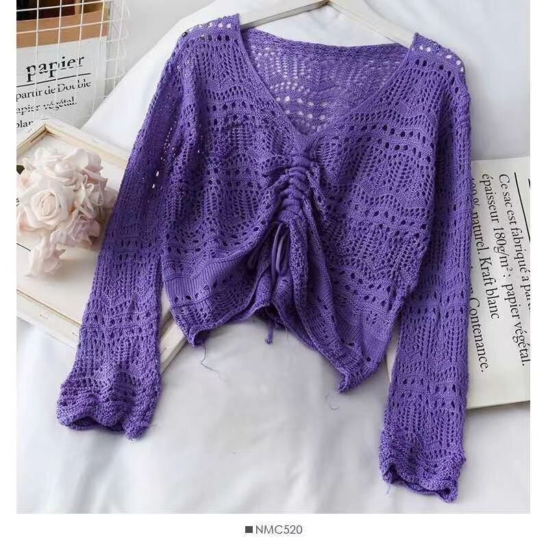 Butterfly knitted top off-shoulder ripped short summer new Korean style lazy commuter style short sweater women sweater