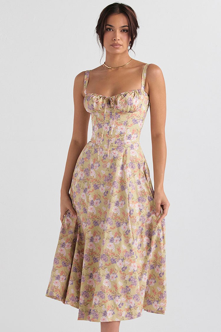 Lizakosht Summer Women'S Dress One Word Neck Suspender Strap Off Shoulder Sleeveless Dress Sexy Open Back Slit Floral Dresses