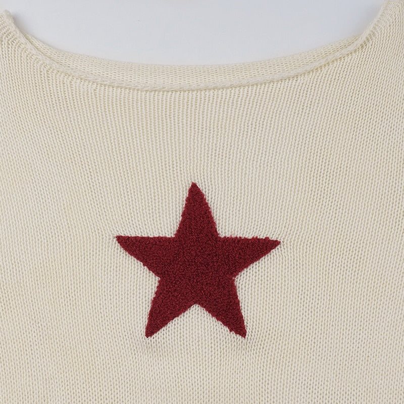 Lizakosht Spring Y2k Sweater Women Cute Star Stitching Knitwear Smock Vintage Long Sleeve Hollow Out Sweaters Lady Jumper Fairycore Retro