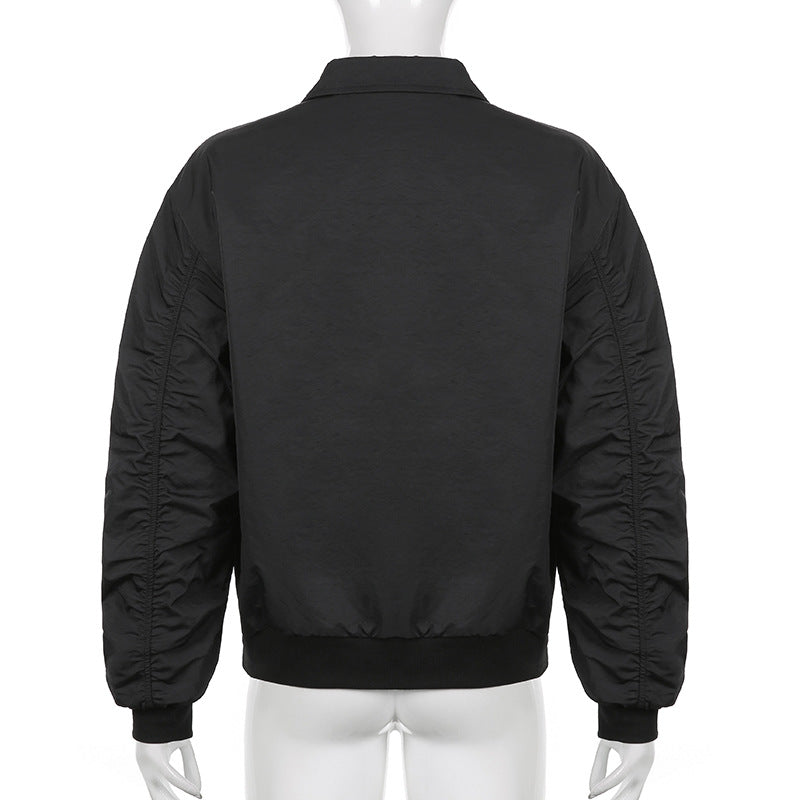 Lizakosht Streetwear Black Zipper Bomber Jacket Women Pockets Fashion Loose Autumn Coat Cool Casual Autumn Winter Jacket Basic
