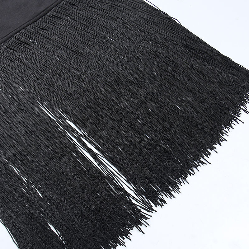 Lizakosht Dress White Elegant Midi Dress Women Sleeveless Summer Fringe Black Strapless Dress Lady Party
