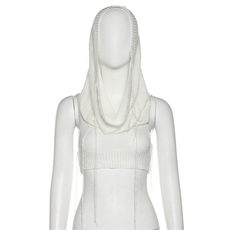 Hat Hood High Collar Crop Hoodie Tops Women Women Punk Gothic Sweater Vest Coat Halloween Horror Costume Y2K Crop Top For Adult