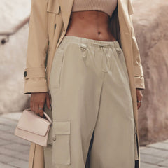 Lizakosht Large Pocket Neutral Wind Cargo Pants Women Drawstring Casual Wide Leg Pants Baggy Straight Trousers Female Clothes