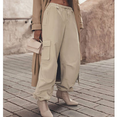 Lizakosht Large Pocket Neutral Wind Cargo Pants Women Drawstring Casual Wide Leg Pants Baggy Straight Trousers Female Clothes