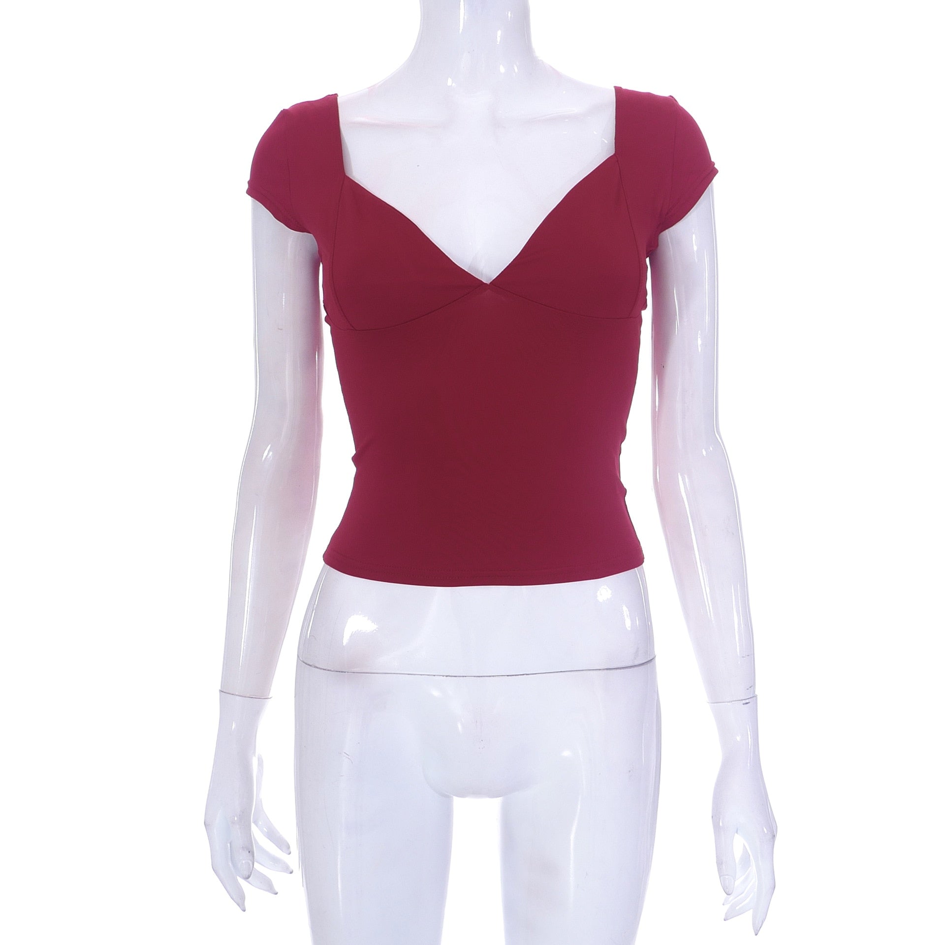 Lizakosht Sexy Low Cut T-Shirt For Women Solid Short Sleeve Tees Harajuku Shirt Bodycon Club Party Crop Top Blusas Verao Feminino