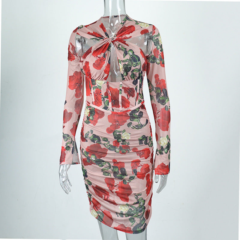 Lizakosht  High Quality Summer Sexy  Dress Women Floral Party Mini Dress 2022 New Arrivals Long Sleeve Bodycon Dress Club Evening Dresses