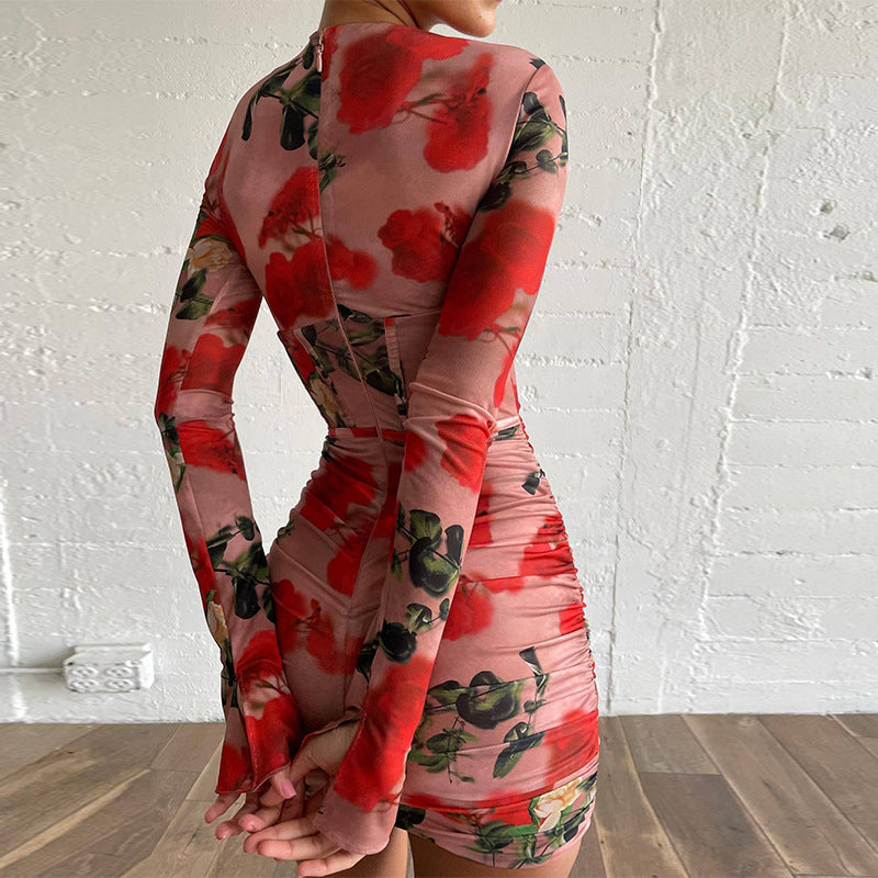 Lizakosht  High Quality Summer Sexy  Dress Women Floral Party Mini Dress 2022 New Arrivals Long Sleeve Bodycon Dress Club Evening Dresses