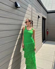 Lizakosht Knitted Womens Dresses for Women Slim Slip Dress Female Chic with Tassel Long Dresses Ladies Casual New In Dress