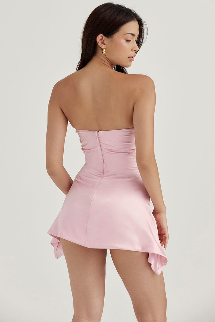 Lizakosht Summer Women's Mini Skirt Dress One Word Collar Sleeveless Off Shoulder Solid Color Dress Sexy Backless Skinny Brown Dress