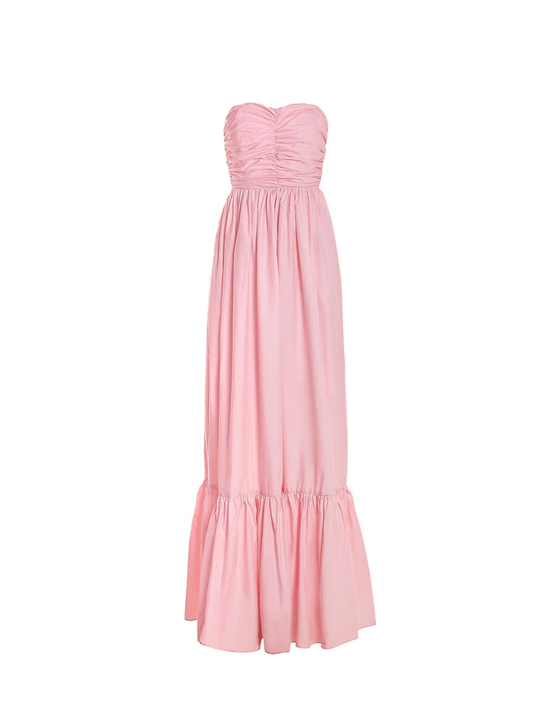 Pastoral Style Summer Women'S Dress One Word Collar Sleeveless Open Back Solid Color Sexy Dress  Simple Stitching Pink Dresses