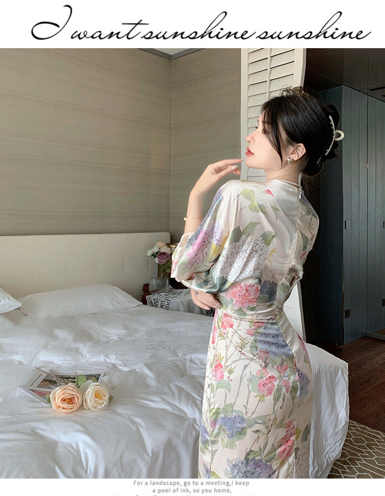 Hstar Oriental Classical Beauty Temperament Retro Ink Printing V-neck Women 2022 Summer Slim Long Elegant Dress robe traf boho