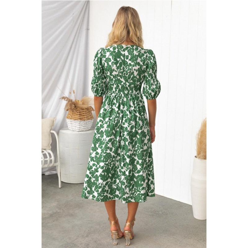 Lizakosht Summer Women Casual Slim Holiday One-piece Ruffle  Short Sleeve Mini Floral Dress Beach Outfits