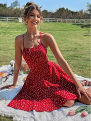 Lizakosht Print Summer Dress Confetti Heart Print Crisscross Tie Backless Cami Dress Print Boho Beach Sexy Dresses Sundress Robe XXXL