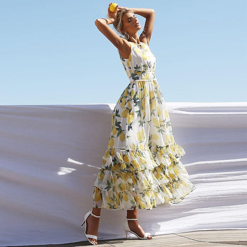 Lizakosht Spring/Summer Women Multi-layer Strap Leisure Flower Dress