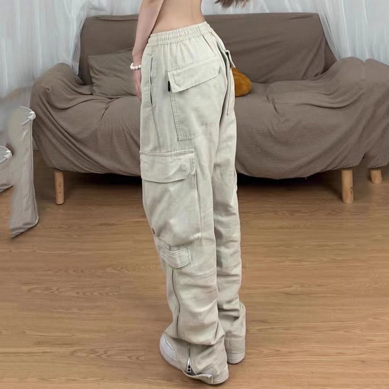 Lizakosht Vintage 90S Women's Cargo Pants Solid Color Streetwear Low Waist Trousers Female Autumn Overalls Baggy Straight Pants
