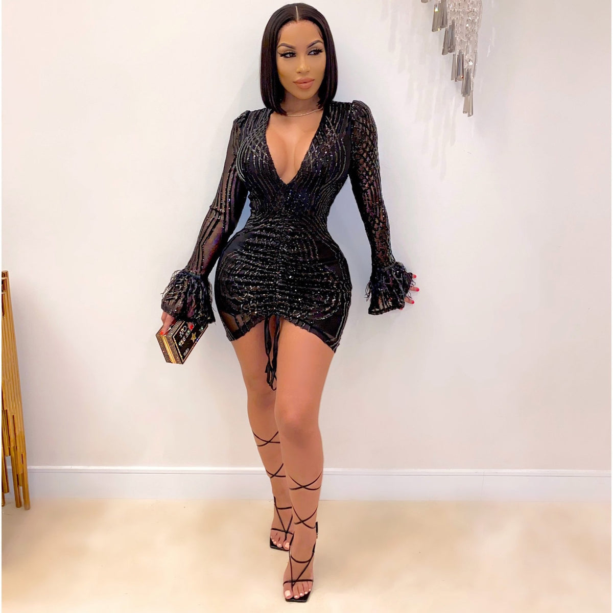 Lizakosht  Sequin Party Dress Women Sexy Single Sleeve Vintage Elegant Evening Maxi Dress New Fashion Outfits 2021 Wholesale Dropshipping