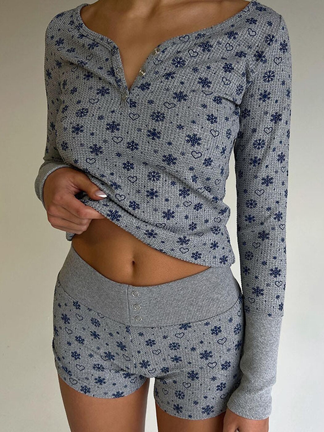 Lizakosht 2023 Spring Summer Women High Waist Shorts Suit Fashion Stretchy Chic Pullover Long-sleeved Floral Print Tops Pant 2 Piece Sets