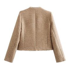 Lizakosht Small Fragrance Luxury Autumn Women Vintage Solid Tweed Jacket Short Coats Korean Fashion Streetwear Woolen Outwear