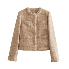 Lizakosht Small Fragrance Luxury Autumn Women Vintage Solid Tweed Jacket Short Coats Korean Fashion Streetwear Woolen Outwear