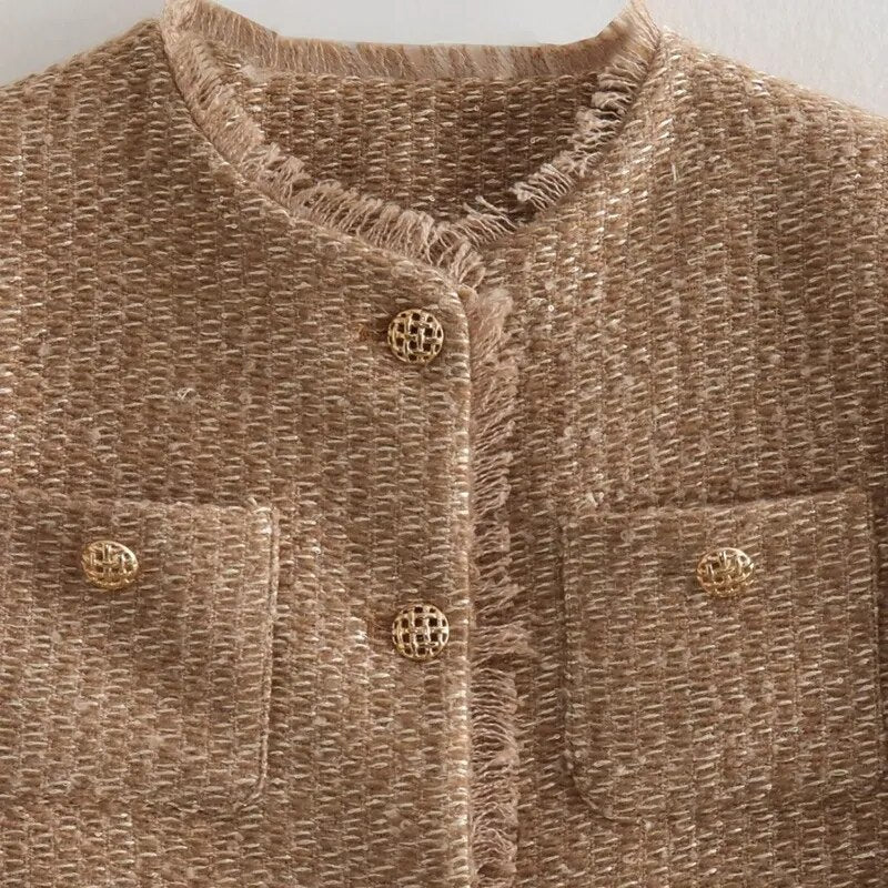 Lizakosht Small Fragrance Luxury Autumn Women Vintage Solid Tweed Jacket Short Coats Korean Fashion Streetwear Woolen Outwear