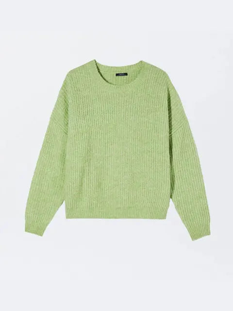Lizakosht Solid Fashion O-neck Women Loose Knit Jumper Long Sleeve Oversize Office Female Pullover Sweater Autumn Chic Casual Knitwear Top
