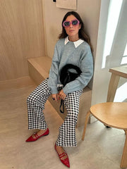 Lizakosht Solid Fashion O-neck Women Loose Knit Jumper Long Sleeve Oversize Office Female Pullover Sweater Autumn Chic Casual Knitwear Top