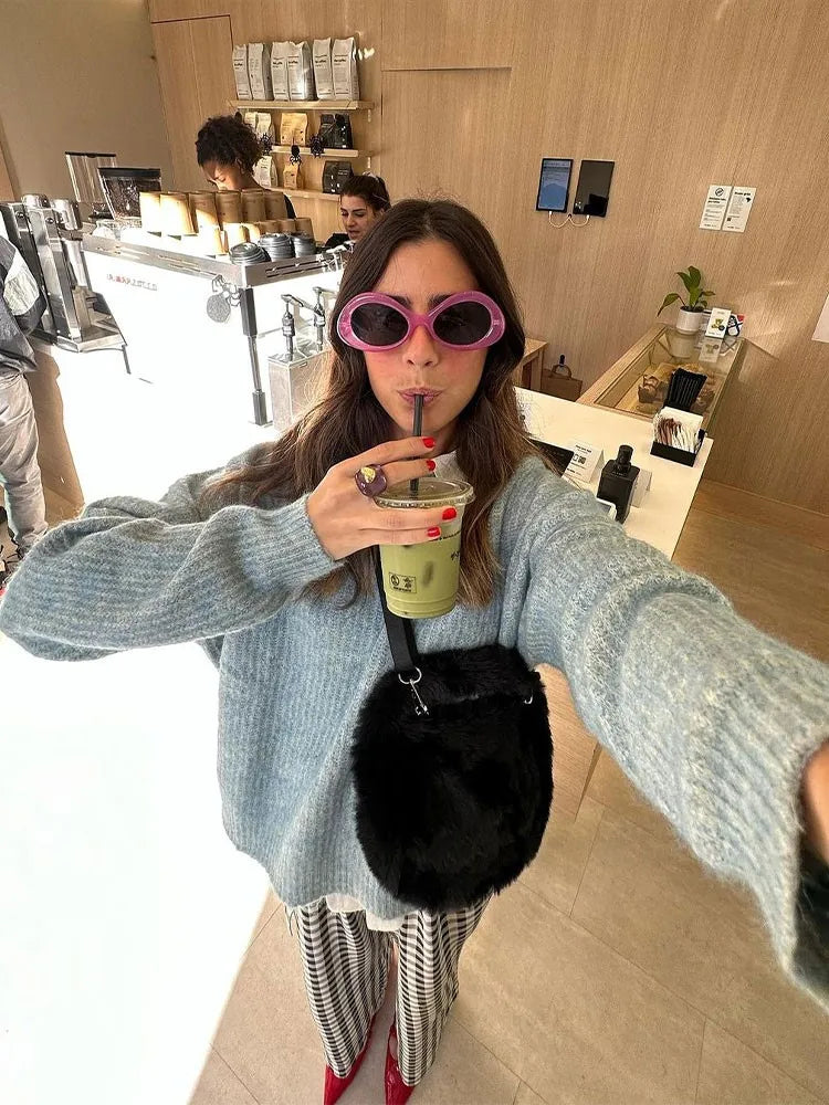 Lizakosht Solid Fashion O-neck Women Loose Knit Jumper Long Sleeve Oversize Office Female Pullover Sweater Autumn Chic Casual Knitwear Top