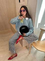 Lizakosht Solid Fashion O-neck Women Loose Knit Jumper Long Sleeve Oversize Office Female Pullover Sweater Autumn Chic Casual Knitwear Top