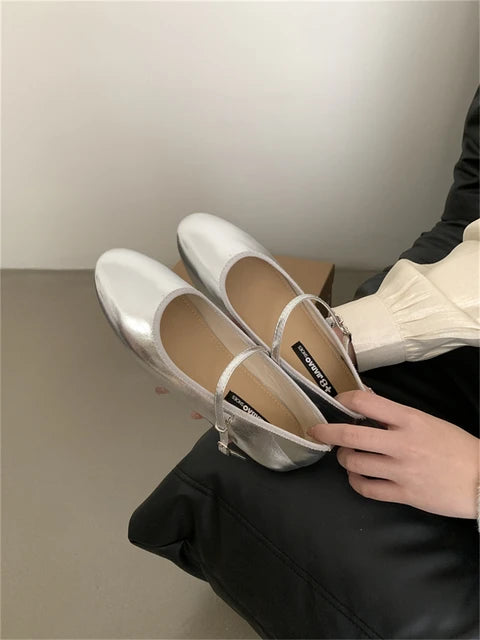 Lizakosht Spring Women Vintage Flats PU Round Toe Mary Janes Casual Shoes Comfort Loafers Shoes 2024 Ballerina Flats