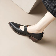 Lizakosht Spring/summer Split Leather Mary Jane Shoes Woman Chunky Heel Pointed Toe Shoes for Women Ladies Shoes Women Pumps Zaptos Mujer