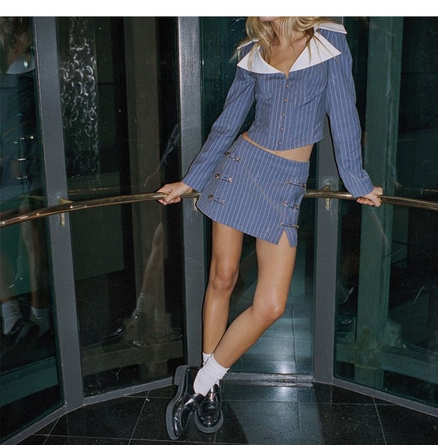 Lizakosht - Summer Striped Short Skirt American Retro  Girl Fashion Fishbone Stitching  Female Hot Sexy Short Skirt Tube Top Dress