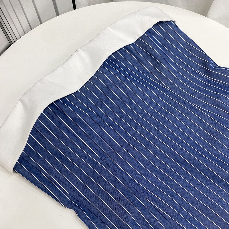 Lizakosht - Summer Striped Short Skirt American Retro  Girl Fashion Fishbone Stitching  Female Hot Sexy Short Skirt Tube Top Dress