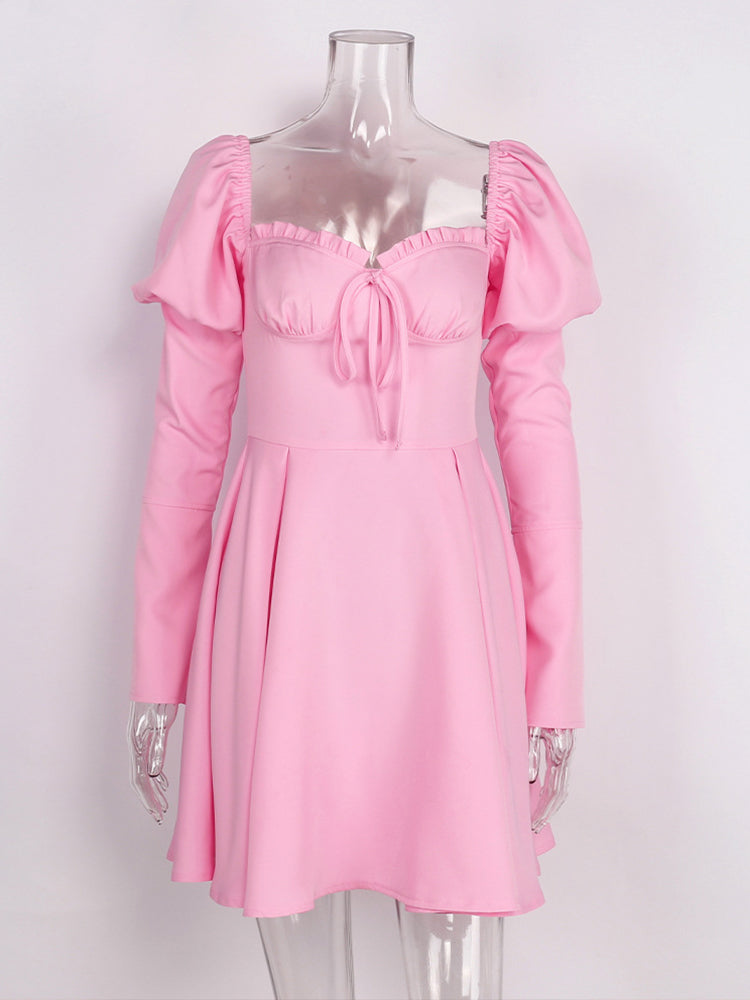 WannThis 2022 New Women's Dress With Corset Partywear Lace-up Off Shoulder Floral Ruched Long Sleeve Elegant Spring Summer Dress