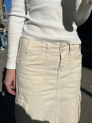 Lizakosht Vintage Khaki Casual Cargo Skirts Chic Solid Side Pockets Sexy Low Waist Long Skirt Women Summer Streetwear Y2k Clothes