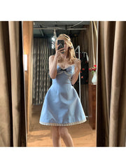 Lizakosht - Women Spaghetti Strap Dress Sleeveless Fashion Backless Vestidos Temperament Y2K Streetwear Solid Bow Lace-Up One-Piece Frocks