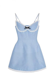 Lizakosht - Women Spaghetti Strap Dress Sleeveless Fashion Backless Vestidos Temperament Y2K Streetwear Solid Bow Lace-Up One-Piece Frocks