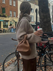 Lizakosht Women Turn-down Collar Solid Wool Sweater Fashion Long Sleeve Turtleneck Lady Knitted Pullover Autumn Casual Commute Streetwear