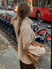 Lizakosht Women Turn-down Collar Solid Wool Sweater Fashion Long Sleeve Turtleneck Lady Knitted Pullover Autumn Casual Commute Streetwear