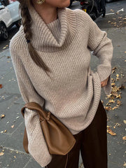 Lizakosht Women Turn-down Collar Solid Wool Sweater Fashion Long Sleeve Turtleneck Lady Knitted Pullover Autumn Casual Commute Streetwear