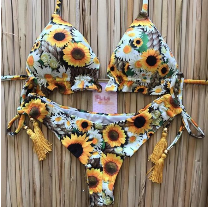 Sexy Floral Print Bikinis Striped Patchwork Swimsuit Women Bandage Bikini Set Swimwear Brazilian Beachwear New Bathing Suit
