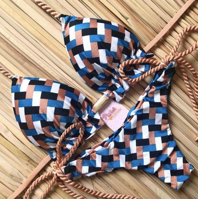 Sexy Floral Print Bikinis Striped Patchwork Swimsuit Women Bandage Bikini Set Swimwear Brazilian Beachwear New Bathing Suit