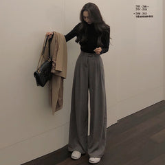 Mazefeng 2021 Spring Autumn Female Solid Wide Leg Pants Women Full Length Pants Ladies High Quality simple Casual Straight Pants