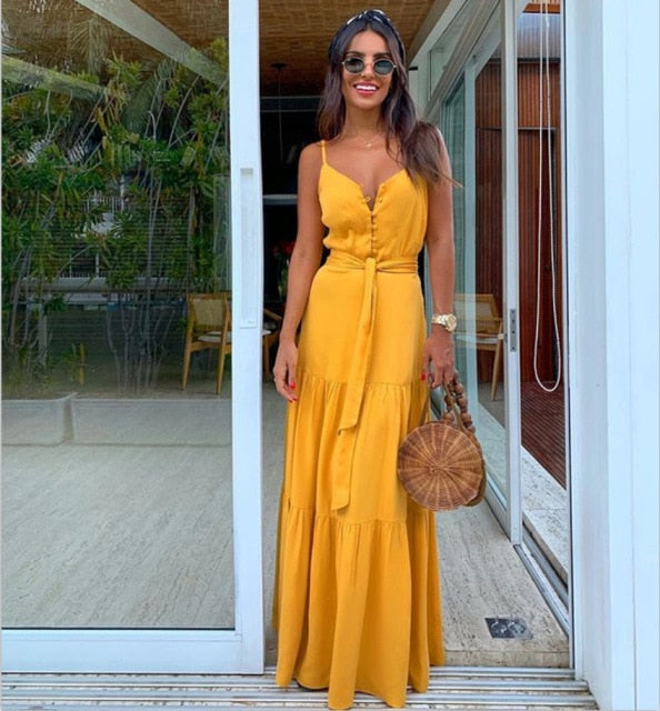Summer Green Tunic Maxi Dress V Neck Robe Femme Belt Elegant Ruffles Party Long Dresses Spaghetti Strap Casual Vestidos Mujer