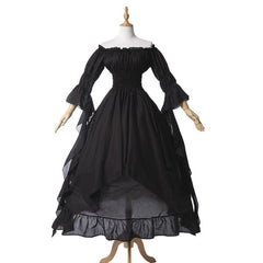 Vintage Victorian Medieval Dress Renaissance Black Gothic Dress Women Cosplay Halloween Costume Prom Princess Gown Plus Size 5XL