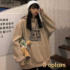 Hoodies Women Printed Thickening Hooded Plus Velvet BF Unisex Couples Pullover Sweatshirt Streetwear Hip-Hop All-match Oversize