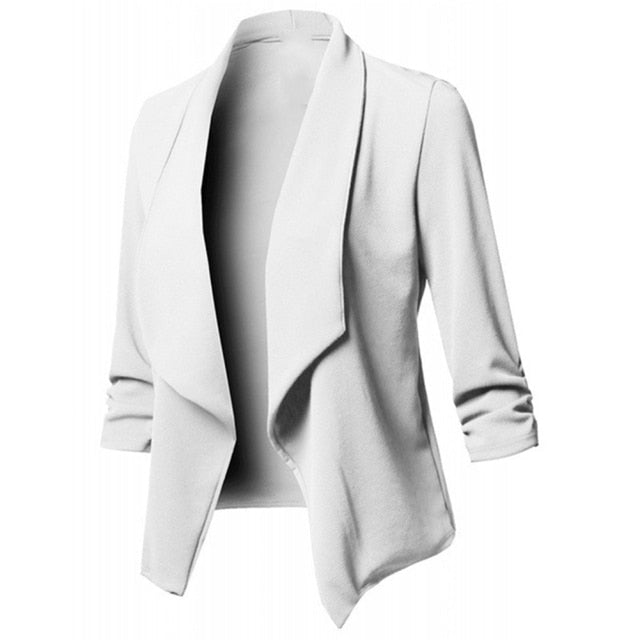 Business Office Women Blazer Solid Color Long Sleeve  Blazer Lapel Open Front Short Suit Jacket For Women's Coat