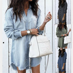 New 2021  Fashion Women Denim Shirt Vintage Blue Jean Blouses Casual Long Sleeve Ladies Tops Blouse Femme