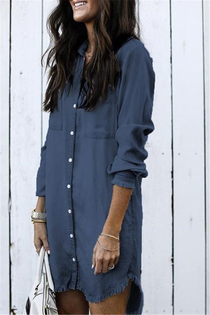 New 2021  Fashion Women Denim Shirt Vintage Blue Jean Blouses Casual Long Sleeve Ladies Tops Blouse Femme